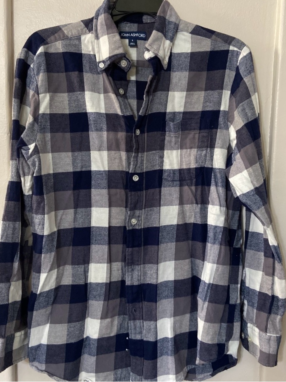 John Ashford Navy, Gray & White Plaid Long-Sleeve Button-Down Shirt